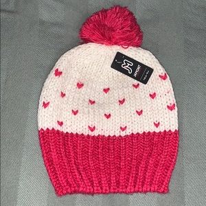 Girls Heart Designs Winter Beanie with Pom Pom